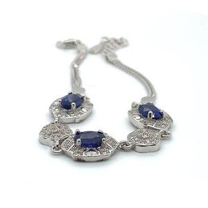 Blue Sapphire 3.30ct Platinum Finish Solid 925 Sterling Silver Bracelet